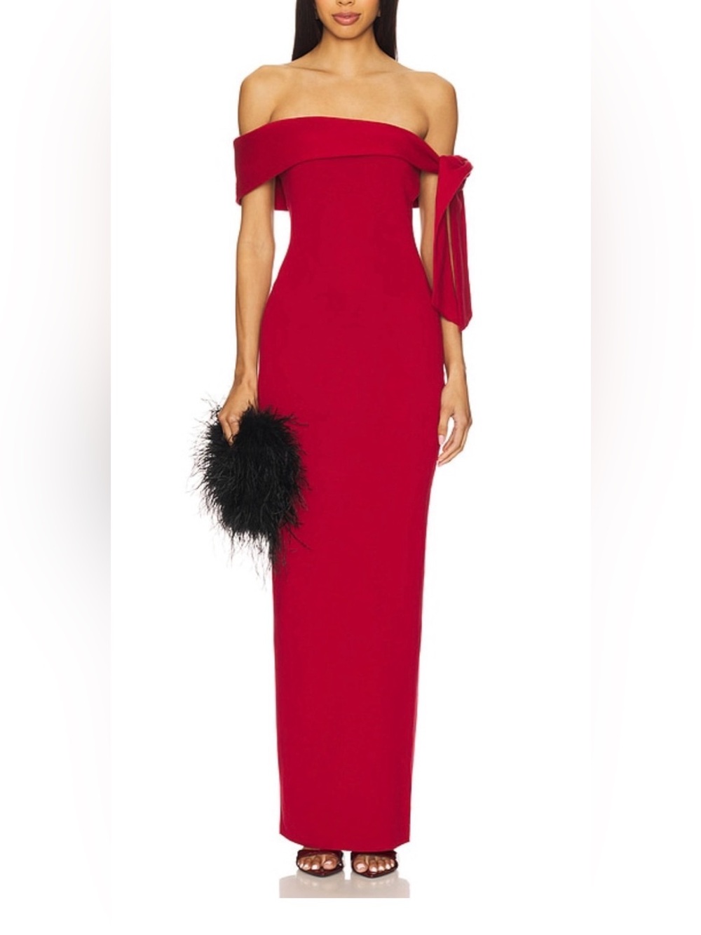 SNDYS. Off-Shoulder Red Maxi Dress with Side Bow revolve‎ dress